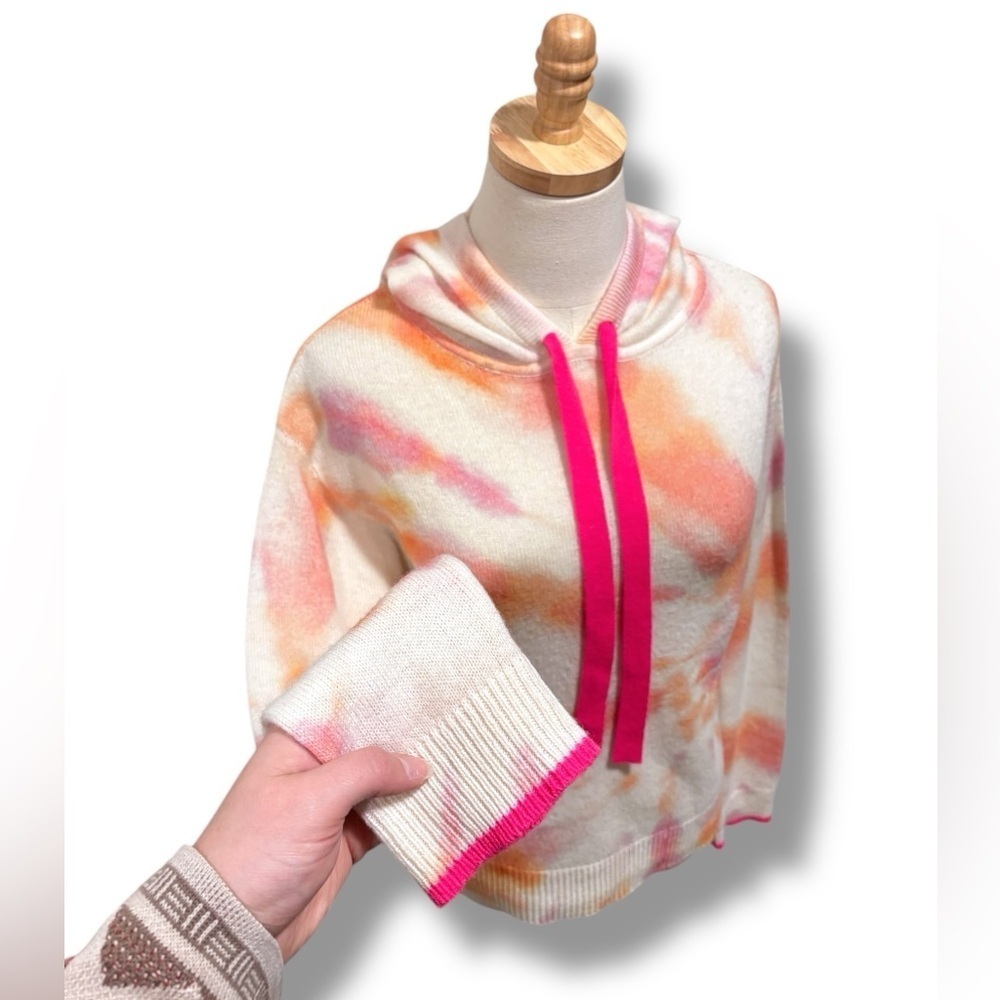 Brodie Cashmere Pink & Orange Tropics Tie Dye Hoodie Pullover Sweater Size XS